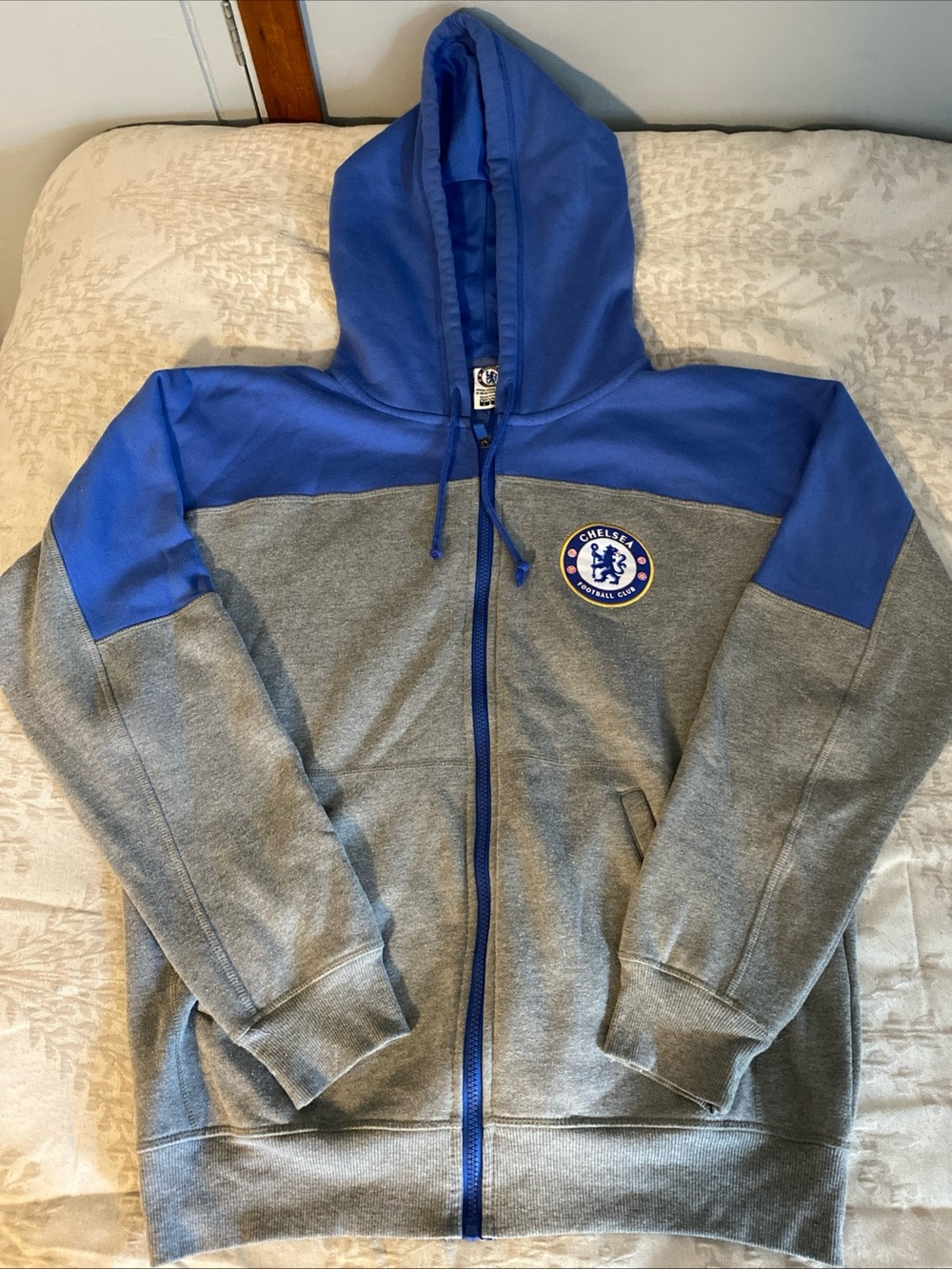 Chelsea FC Blue & Gray Full-Zip Hoodie Size Large